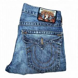 True Religion Jeans Size 33 Blue RARE Multicolor Tab